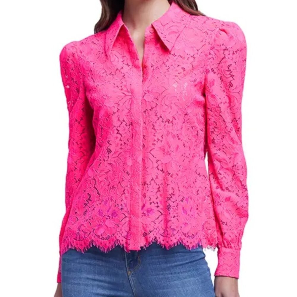 L'Agence ! Jenica Rose Pink Puffed Sleeve Blouse (L)
